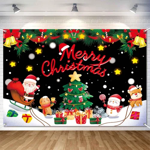 Banner Telón de Fondo Feliz Navidad Suministros de Decoraciones de Fiesta Navideña de Santa Nieve Invernal Árbol de Navidad Fiesta Navideña Fondo de