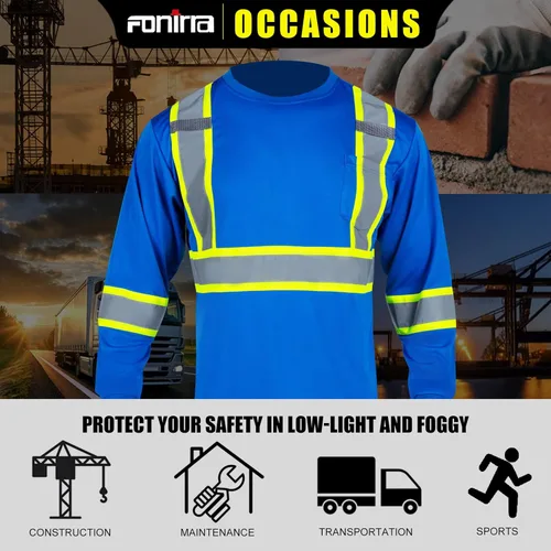 Miniatura 6 de FONIRRA Paquete de 3 camisetas de seguridad de manga larga reflectantes de alta visibilidad, camisas de trabajo de construcción ANSI Clase 3