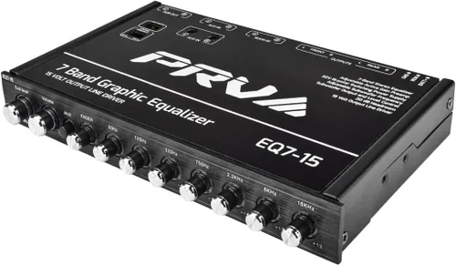 PRV AUDIO EQ7-15 Ecualizador gráfico de 7 bandas Salida de nivel de línea RCA de 15 voltios con atenuador y control de nivel de subwoofer para audio