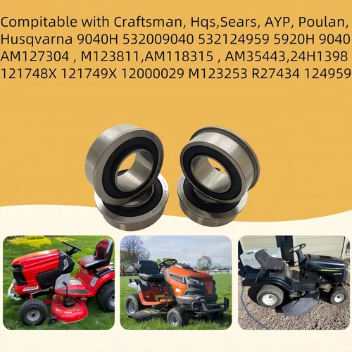 Miniatura 5 de DEEG Kit de rodamientos de brida de rueda delantera 9040H, para Husqvarna Craftsman, Murray, Poulan, AYP 532009040, 532124959, 491334, 491334MA..