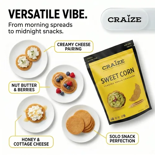 Miniatura 6 de Craize Sweet Corn Crisps Galletas de maíz tostadas sin gluten, veganas, kosher, 4 onzas cada una