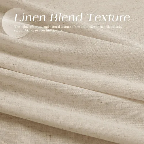 Miniatura 5 de Cortinas de lino beige de abedul de 84 pulgadas de largo para sala de estar, cortina semitransparente filtrante de luz de lujo, decoración moderna