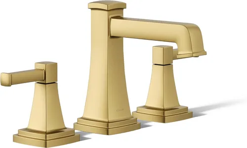KOHLER K-27399-4K-2MB Riff - Grifo de lavabo de baño amplio, grifos de baño de 3 agujeros con drenaje clicker, 1.0 GPM, latón moderno cepillado
