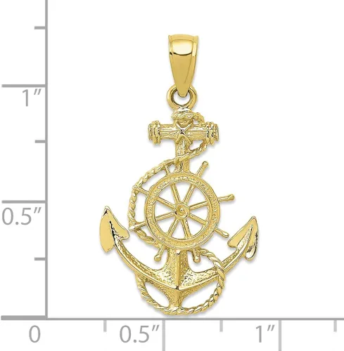 Miniatura 2 de Colgante de ancla y rueda de oro amarillo macizo de 10k, Metal