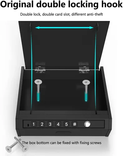 Miniatura 6 de Caja fuerte biométrica mejorada para pistolas de acceso rápido con huella digital y teclado digital, caja de seguridad portátil para pistolas