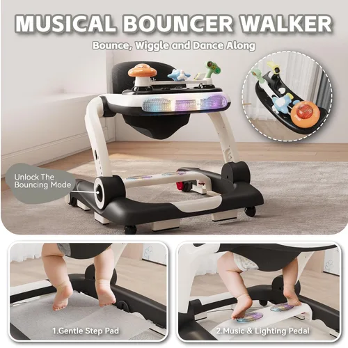 Miniatura 3 de Andador de bebé, Andador de bebé ajustable en altura con 4 marchas y ruedas, Centro de actividades para bebé 5 en 1, Andador con música y luces