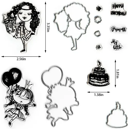 Miniatura 2 de Lindos sellos y troqueles para niñas para hacer tarjetas, palabras de cumpleaños, sello transparente, troqueles de corte de mariposa, troqueles