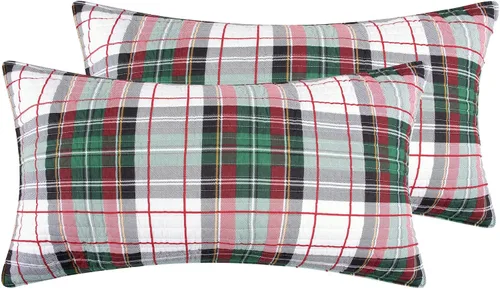 Miniatura 12 de Levtex Home - Funda estándar acolchada a cuadros Spencer (26 x 20 pulgadas) - Tartán de Navidad - Rojo, verde, blanco, azul, dorado - Sin relleno