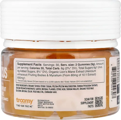 Miniatura 2 de Tspacious - Gomitas de melena de león enfocadas, 60 unidades, sabor natural a mandarina y maracuyá, sin gelatina, sin gluten, vegetarianas