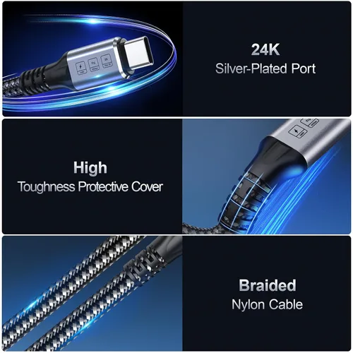 Miniatura 4 de Cable Thunderbolt 4, cable USB C a USB C de 240 W soporta transferencia de fecha de 40 Gbps, pantalla 8K y 4K, cable Thunderbolt4 a USB C de 6.6