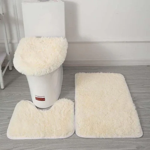 Juego de 3 tapetes de baño para baño, suaves, antideslizantes, suaves, en forma de U, tapete para inodoro, tapete de baño y tapa de inodoro, color