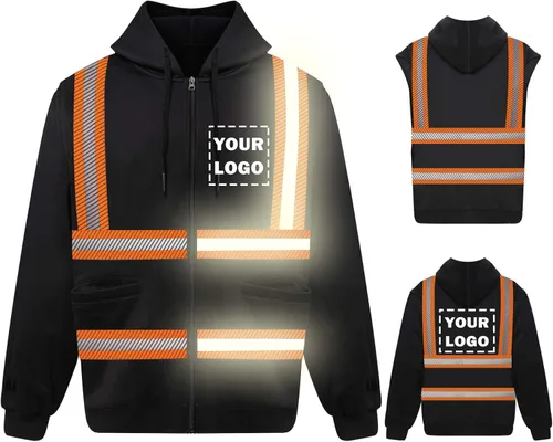Miniatura 9 de Chaqueta con capucha de seguridad reflectante de alta visibilidad con mangas extraíbles Hi Vis Ropa de trabajo de protección al aire libre unisex