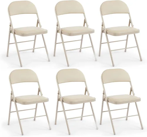 Miniatura 14 de DUMOS Paquete de 12 sillas plegables acolchadas de cuero, asiento comercial apilable portátil para interiores y exteriores con marco de acero, Caqui