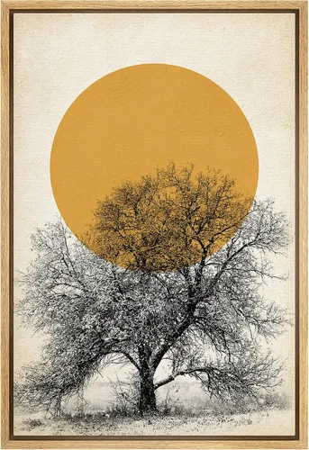 Miniatura 9 de SIGNFORD - Lienzo enmarcado para pared, arte de pintura grunge duotono blanco bronceado, trazos abstractos, formas ilustradas, arte moderno