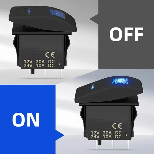 Miniatura 3 de RVBOATPAT Interruptor basculante de barco marino, 2 unidades, 12 V, 20 A, interruptor de barra de luz, luz LED azul, 5 pines, encendido y apagado