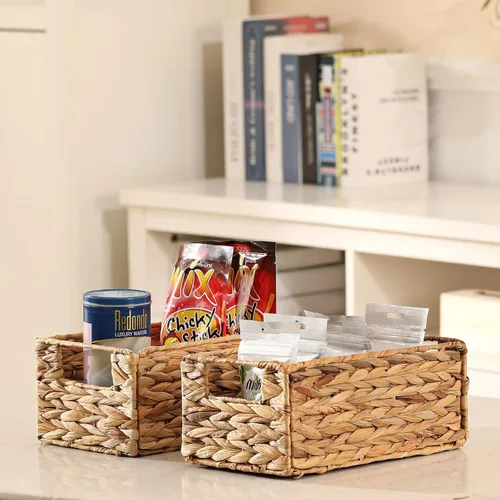 Miniatura 3 de Vagusicc Cesta de almacenamiento de mimbre, juego de 2 cestas de almacenamiento tejidas a mano para organizar, pequeña cesta de mimbre para papel