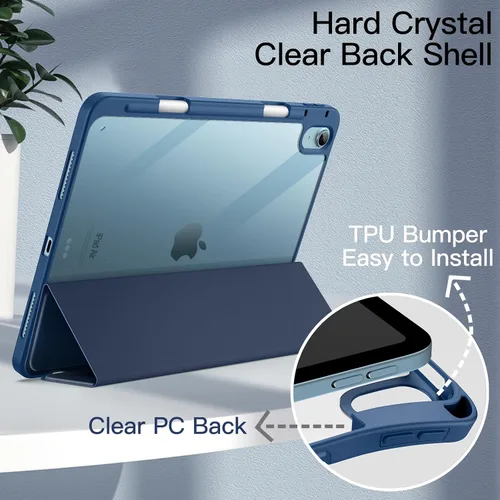 Miniatura 3 de JETech Funda para iPad Air de 11 pulgadas M3/M2 (2025/2024), iPad Air 5/4 (2022/2020 5ª/4ª) con soporte para lápiz, parte trasera transparente, Azul