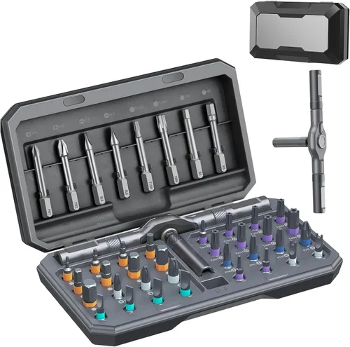 Miniatura 9 de Juego de destornilladores magnéticos de trinquete 24 en 1, juego de destornilladores magnéticos multibit DIY con mango de trinquete desmontable, kit