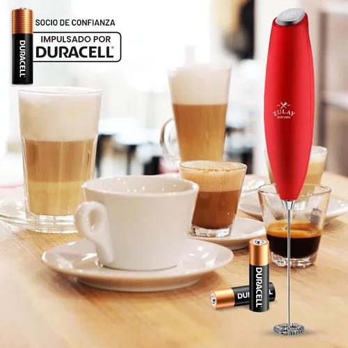 Miniatura 5 de Zulay Kitchen - Espumador de leche portátil con batería AA Duracell, batidora eléctrica portátil y duradera, minibatidora fácil de limpiar, Fire Red