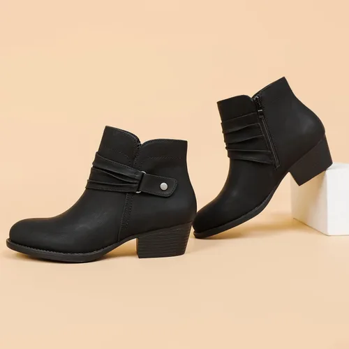 Miniatura 5 de Luoika Botines anchos para mujer, botas cortas negras y marrones con tacón bajo y cremallera lateral.