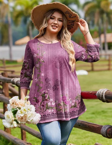 Miniatura 3 de IN'VOLAND - Blusas de talla extragrande para mujer, manga 34, sueltas, para usar con leggings, ropa de verano y otoño 2025