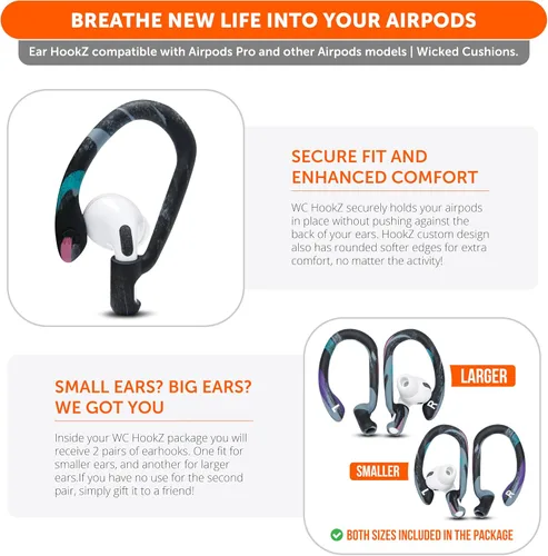 Miniatura 4 de WC HookZ - Ganchos sobre la oreja patentados y mejorados para AirPods Pro 1, 2 y AirPods 1, 2 y 3 - Incluye dos pares de tamaños en el paquete