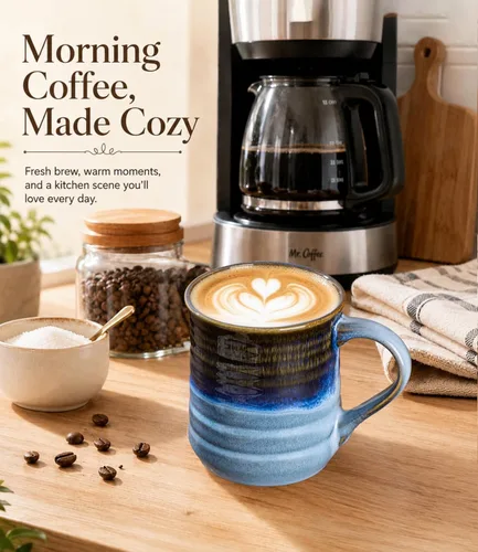 Miniatura 4 de GBhome 18oz Large Coffee Mug, Handmade Ceramic Coffee Mug for Latte/Tea/Beer/Hot Cocoa, Dishwasher & Microwave Safe, Gradient blue