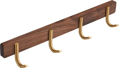 Miniatura 9 de Perchero montado en la pared, perchero colgante de entrada, riel para abrigos de metal y madera con 3 ganchos rústicos para abrigo, bufanda, bolsa