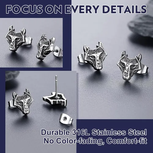 Miniatura 4 de Bandmax Aretes vikingos para mujeres y hombres, aretes de acero inoxidable, nudo celta vikingo, cruz celta, calavera de cuervo, amuleto