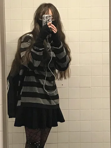 Miniatura 6 de Camiseta Harajuku de gran tamaño a rayas de manga larga con cuello redondo para mujer