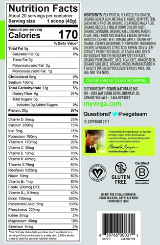 Miniatura 5 de Vega - Proteína vegetal en polvo de reemplazo alimenticio, orgánica, VEG00521, Original, Original, 1