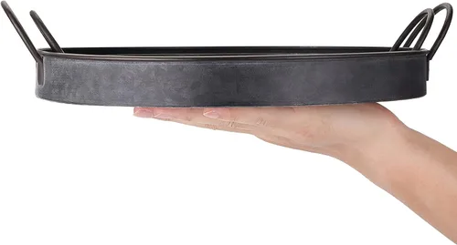 Miniatura 5 de Hipiwe Juego de 2 bandejas de hierro de metal de estilo industrial con asa, bandeja de almacenamiento galvanizada rústica, mesa de centro de mesa