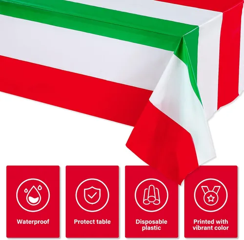 Miniatura 3 de Tatuo Mantel de plástico con diseño de bandera italiana de 54 x 108 pulgadas, rectangular, desechable, para fiestas de Italia, reuniones familiares