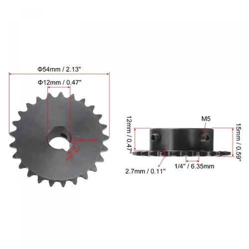 Miniatura 2 de uxcell Piñón de rodillo de 25 dientes, cadena #25 de un solo filamento de 1/4 de pulgada, orificio de 0.47 pulgadas, acero al carbono C45 de óxido