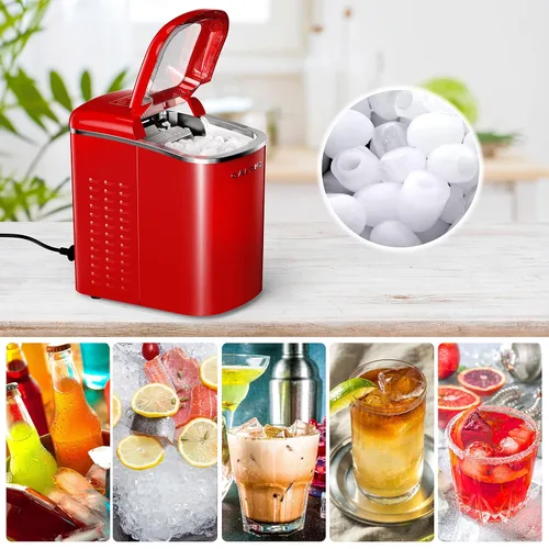 Miniatura 5 de Galanz Máquina eléctrica portátil para hacer hielo para encimera, 26 libras en 24 horas, 9 cubos en forma de bala listos en 9 minutos, 2 tamaños