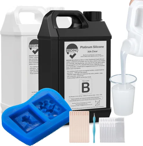 Miniatura 16 de BBDINO Kit de fabricación de moldes de silicona, silicona líquida para fabricación de moldes 30A transparente, goma de silicona de alta resistencia