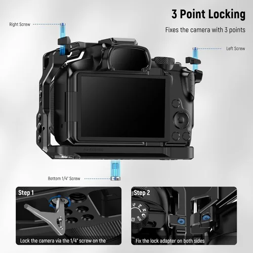 Miniatura 3 de NEEWER Jaula para cámara R50 compatible con Canon EOS R50, plataforma de video de aluminio con riel NATO, roscas de 1/4", agujeros ARRI de 3/8