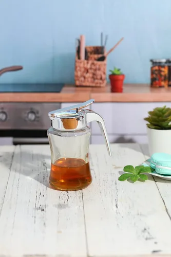 Miniatura 8 de J&M Design Botella dispensadora de jarabe de vidrio para jarabe de arce, tarro dispensador de azúcar con asa para panqueques, café, cuenco