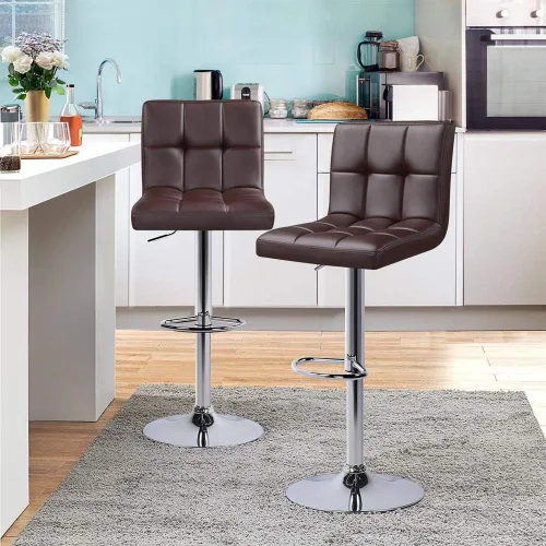 Miniatura 8 de Topeakmart Taburetes de bar modernos de altura ajustable, taburete giratorio de piel sintética, silla trasera de isla de cocina, taburete giratorio