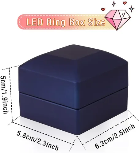 Miniatura 5 de iSuperb 2 cajas de anillos LED iluminadas, para propuestas, compromisos, bodas, regalos (paquete de 2 unidades, azul marino)