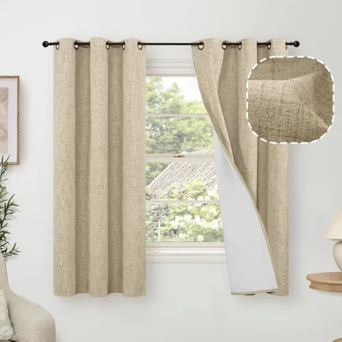 Miniatura 37 de Cortinas Opacas de Lino Azul Bebé para Guardería de 40 Pulgadas de Largo, 2 Paneles, Cortinas Cortas con Aislamiento Térmico Boho de Bloqueo Total