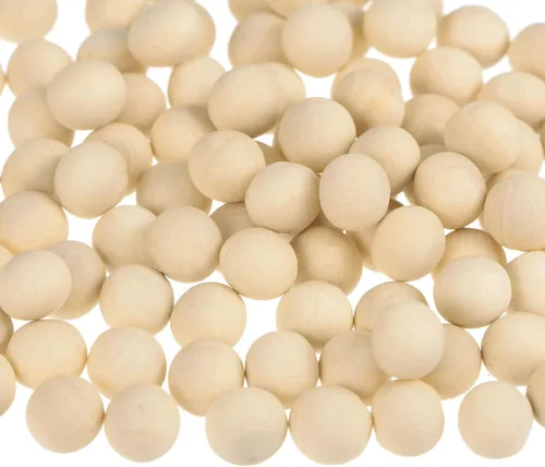 uxcell 100 bolas redondas de madera maciza de 0.236 in de diámetro, cuentas de madera maciza sin terminar, pequeñas bolas naturales para