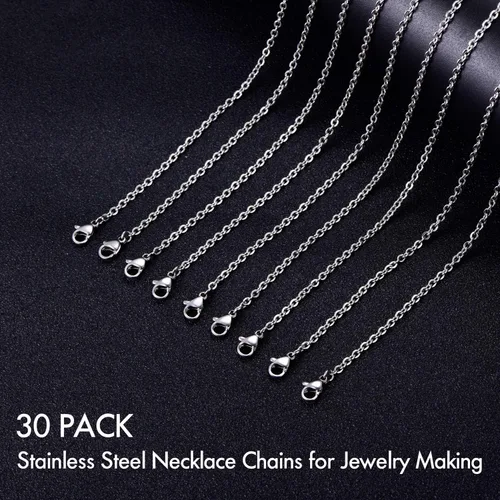 Miniatura 4 de Paquete de 30 cadenas de collar de 18 pulgadas de acero inoxidable tipo cable con cierres de langosta para hacer joyas de bricolaje