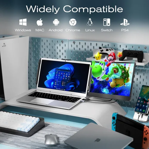 Miniatura 7 de Teamgee Extensor de pantalla para laptop de 14 pulgadas, monitor portátil S1 Dual FHD IPS para portátiles de 13 a 17 pulgadas, USB-C/HDMI Plug &