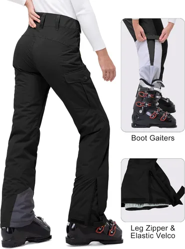 Miniatura 3 de 33,000ft Pantalones de nieve aislados para mujer, pantalones de esquí impermeables para snowboard con polainas para botas
