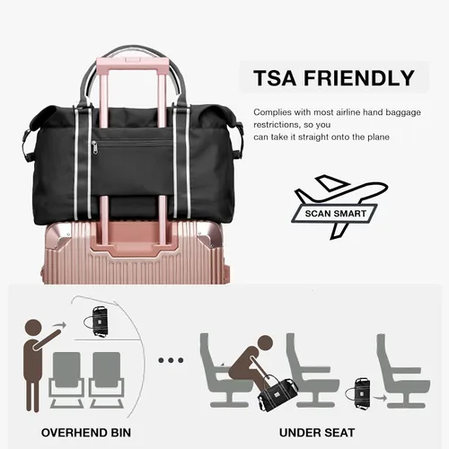 Miniatura 4 de Bolsas de fin de semana para mujer, bolsa de transporte, bolsa de noche con manga de carretera, bolsa de gimnasio deportiva, bolsa de viaje