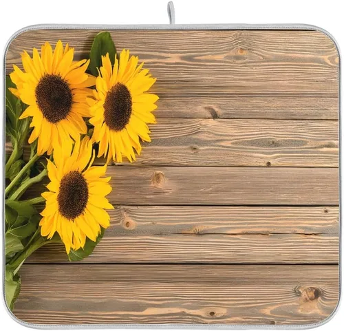 Miniatura 8 de Tapete de secado de platos, girasoles en madera, tapete de secado reversible absorbente de flores, tapete de secado de platos, tapete para secar