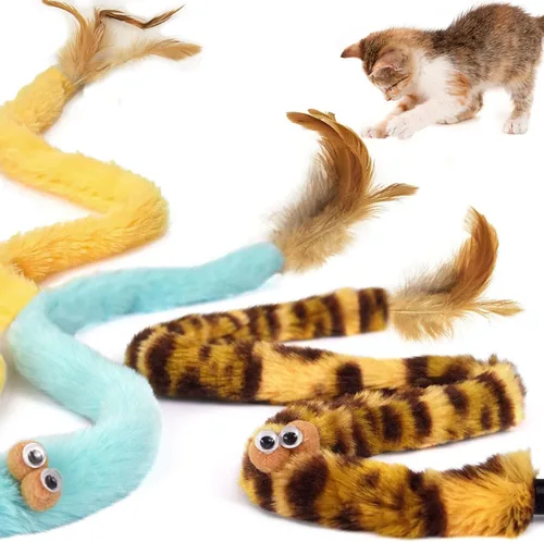 Miniatura 2 de Juguetes para gatos de interior, juguetes de varita de gato arco iris, bola de felpa con volteos de plumas, juguete interactivo de plumas para juego