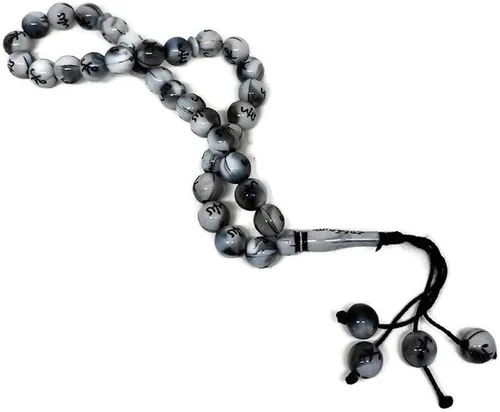 Miniatura 2 de Muslim 10mm. Tasbih 33 Beads AMN-239 Islam Prayer Rosary with Allah Muhammad Arabic Names Engraved on Islamic Religious Eid Ramadan Gift (Blue_Oval)