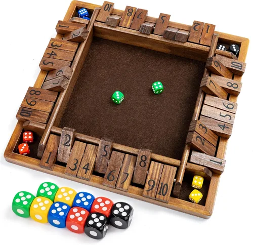 ropoda Juego de mesa de dados de 4 vías de 12 pulgadas (2-4 jugadores) para niños y adultos [juego de mesa grande de madera de 4 caras, 8 dados +